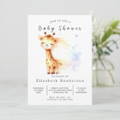 Whimsical Digital Giraffe Baby Dusche Einladung (Stehend Vorderseite)