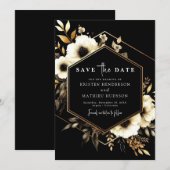 Whimsical Digital Gold und Black Wedding Save The Date (Vorne/Hinten)