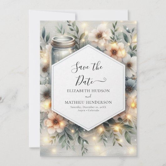 Whimsical Digital Mason Jar Wedding Save The Date (Vorderseite)