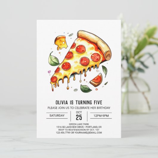 Whimsical Digital Pizza Geburtstag Einladung (Stehend Vorderseite)
