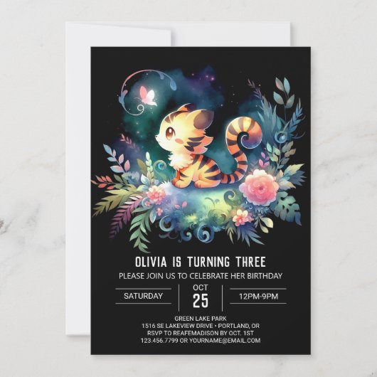 Whimsical Digital Tiger Geburtstag Einladung (Vorderseite)