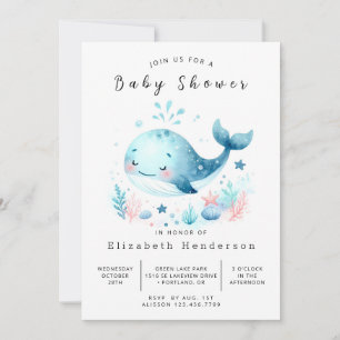 Whimsical Digital Whale Baby Dusche Einladung