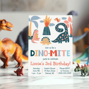 Whimsical Dino-Mite Dinosaur-Themen-Geburtstagsfei Einladung