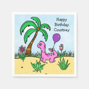 Whimsical Dinosaurier Girl's Birthday Pink Dinosau Serviette