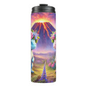 Whimsical Dinosaurier in Blume Kronen Thermosbecher (Vorderseite)