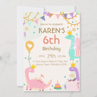 Whimsical Dinosaurier Princess Birthday Einladung