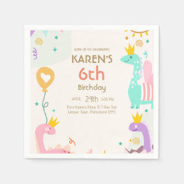 Whimsical Dinosaurier Princess Birthday Serviette