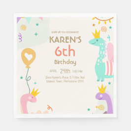 Whimsical Dinosaurier Princess Birthday Serviette