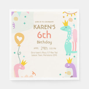 Whimsical Dinosaurier Princess Birthday Serviette