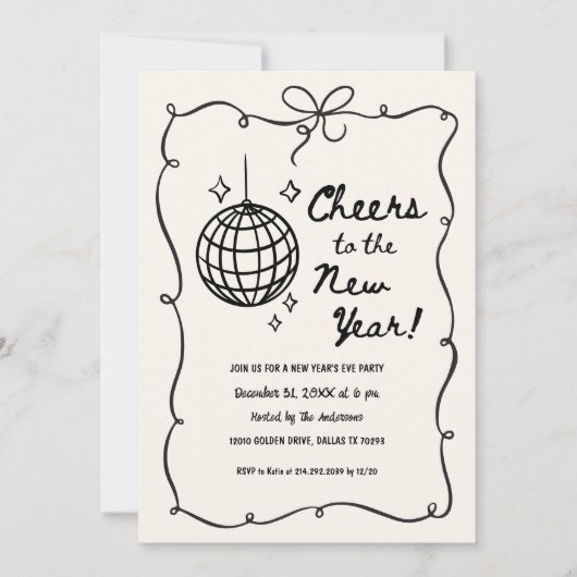 Whimsical Disco Ball New Year's Eve Party Einladung (Vorderseite)