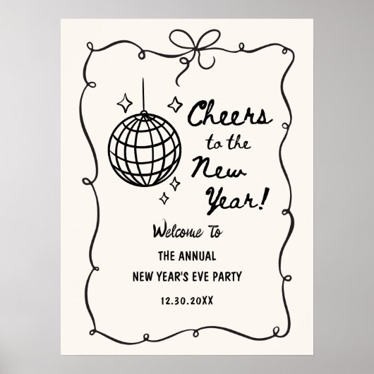 Whimsical Disco Ball New Year's Eve Party Poster (Vorne)