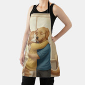 Whimsical Dog and Cat Hug All-Over Print Apron Schürze (InSitu)