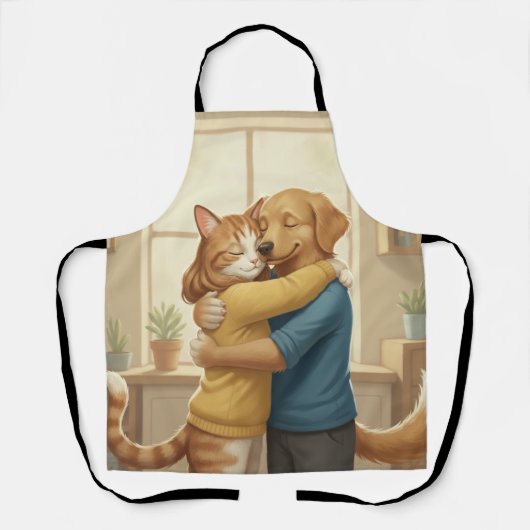 Whimsical Dog and Cat Hug All-Over Print Apron Schürze (Vorderseite)