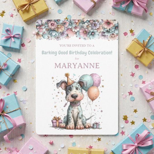 Whimsical Dog Watercolor Birthday Invitation Einladung