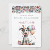 Whimsical Dog Watercolor Birthday Invitation Einladung (Vorderseite)