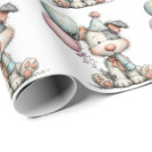 Whimsical Dog Watercolor Birthday Invitation Geschenkpapier (Rolleneckpunkt)