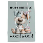 Whimsical Dog Watercolor Birthday Mittlere Geschenktüte (Rückseite)