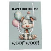 Whimsical Dog Watercolor Birthday Mittlere Geschenktüte (Rückseite)