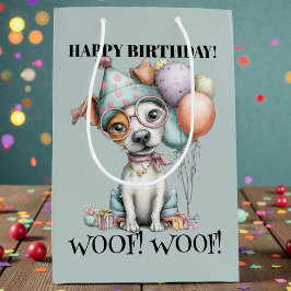 Whimsical Dog Watercolor Birthday Mittlere Geschenktüte