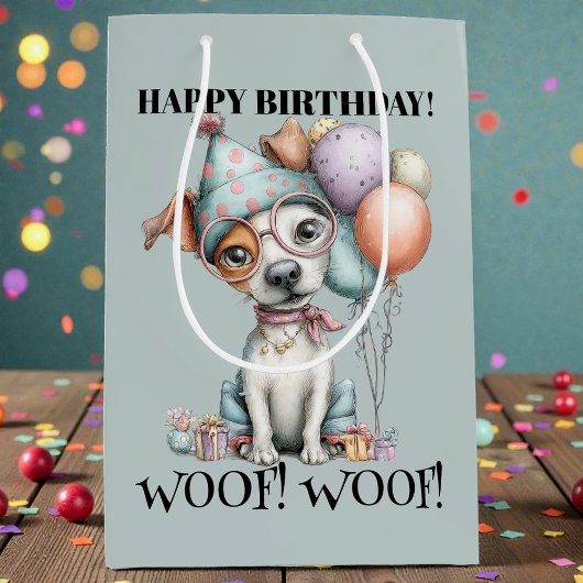 Whimsical Dog Watercolor Birthday Mittlere Geschenktüte