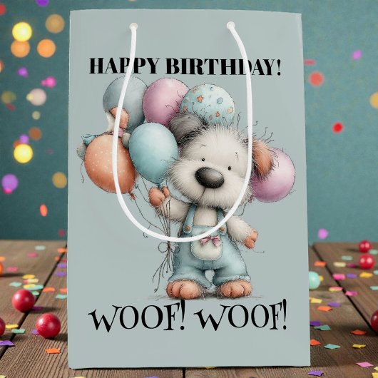 Whimsical Dog Watercolor Birthday Mittlere Geschenktüte