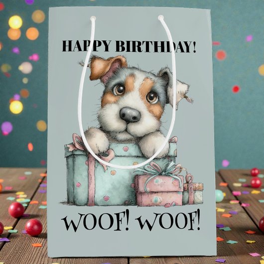 Whimsical Dog Watercolor Birthday Mittlere Geschenktüte