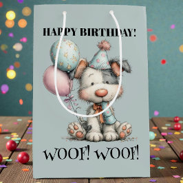 Whimsical Dog Watercolor Birthday Mittlere Geschenktüte