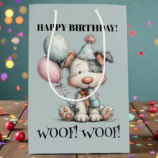 Whimsical Dog Watercolor Birthday Mittlere Geschenktüte