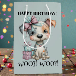 Whimsical Dog Watercolor Birthday Mittlere Geschenktüte