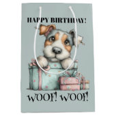 Whimsical Dog Watercolor Birthday Mittlere Geschenktüte (Vorderseite)
