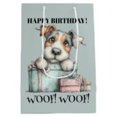 Whimsical Dog Watercolor Birthday Mittlere Geschenktüte (Rückseite)