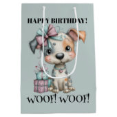 Whimsical Dog Watercolor Birthday Mittlere Geschenktüte (Rückseite)