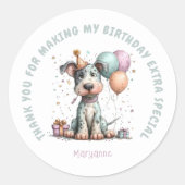 Whimsical Dog Watercolor Birthday Runder Aufkleber (Vorderseite)