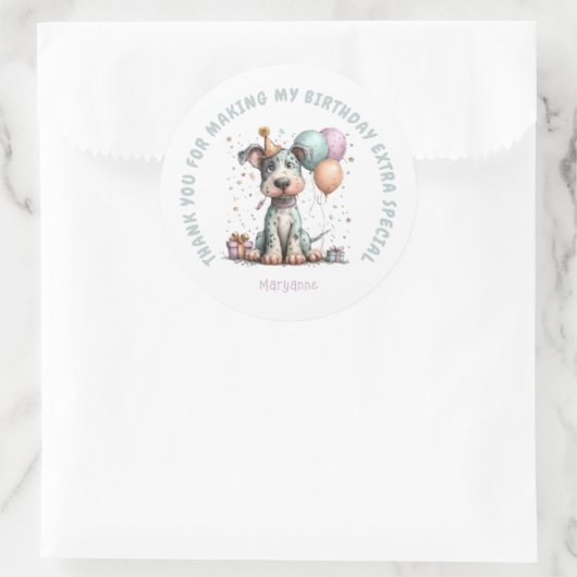Whimsical Dog Watercolor Birthday Runder Aufkleber (Tasche)
