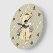 Whimsical Dog with Bone Wall Clock Große Wanduhr (Winkel)