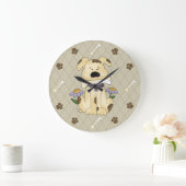 Whimsical Dog with Bone Wall Clock Große Wanduhr (Zuhause)