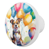 Whimsical Dog with Pastel Balloons Watercolor Keramikknauf (Rechts)