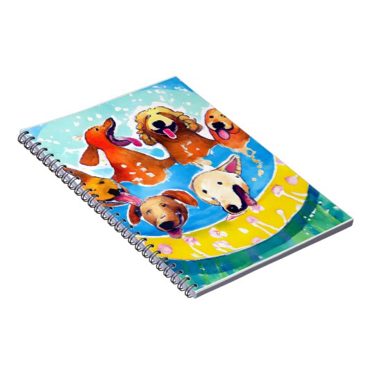 Whimsical Dogs Pool Party Square Poster Notizblock (Rechte Seite)