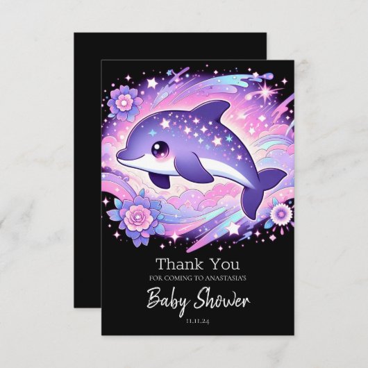 Whimsical Dolphin Baby Dankeskarte (Vorne/Hinten)