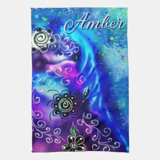 Whimsical Dolphin Blue Aquamarin Coastal Nautic Geschirrtuch (Vertikal)