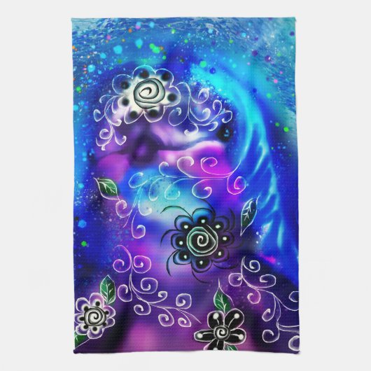 Whimsical Dolphin Blue Aquamarin Coastal Nautic Geschirrtuch (Vertikal)