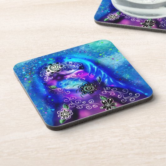 Whimsical Dolphin Blue Aquamarin Coastal Nautic Getränkeuntersetzer (Linke Seite)