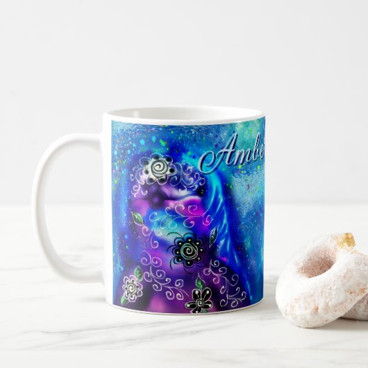 Whimsical Dolphin Blue Aquamarin Coastal Nautic Kaffeetasse (Mit Donut)