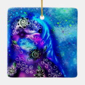 Whimsical Dolphin Blue Aquamarin Coastal Nautic Keramikornament (Rückseite)