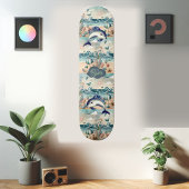 Whimsical Dolphin Boho Ocean Waves Beach Tropical Skateboard