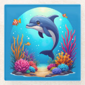 Whimsical Dolphin in einem lebendigen Korallenriff Glasuntersetzer (Vorderseite)