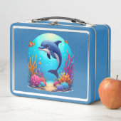 Whimsical Dolphin in einem lebendigen Korallenriff Metall Brotdose (Beispiel)