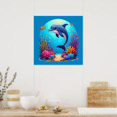 Whimsical Dolphin in einem lebendigen Korallenriff Poster (Küche)