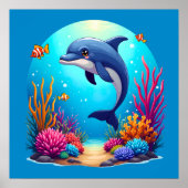 Whimsical Dolphin in einem lebendigen Korallenriff Poster (Vorne)