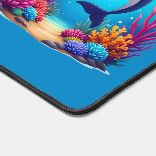 Whimsical Dolphin in einem lebendigen Korallenriff Schreibtischunterlage (Ecke)